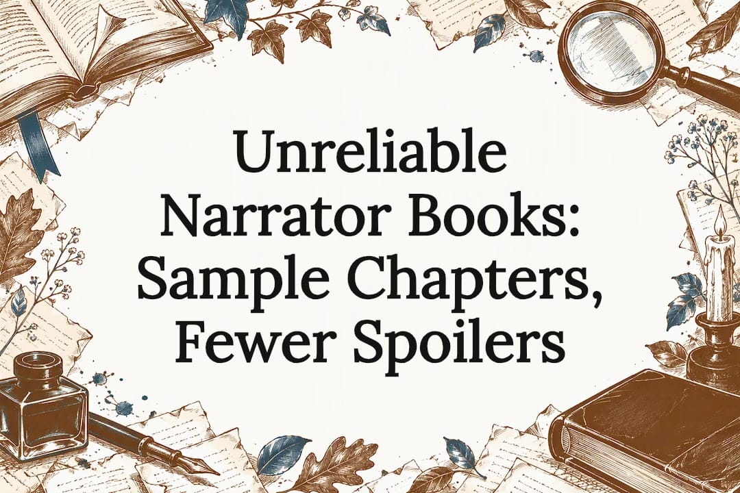 Sketch-framed title card for unreliable narrator books